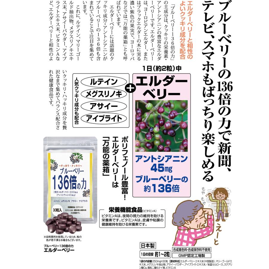 ブルーベリー136倍の力 エルダーベリー サプリ サプリメント 見る健康 目のサプリ 1袋 約1ヶ月分
