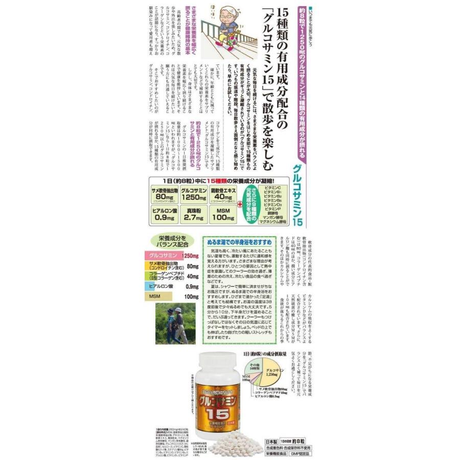 グルコサミン サプリ グルコサミン15 6袋(アルミ袋でお届け) サプリメント コラーゲン ヒアルロン酸など15種類の有用成分配合