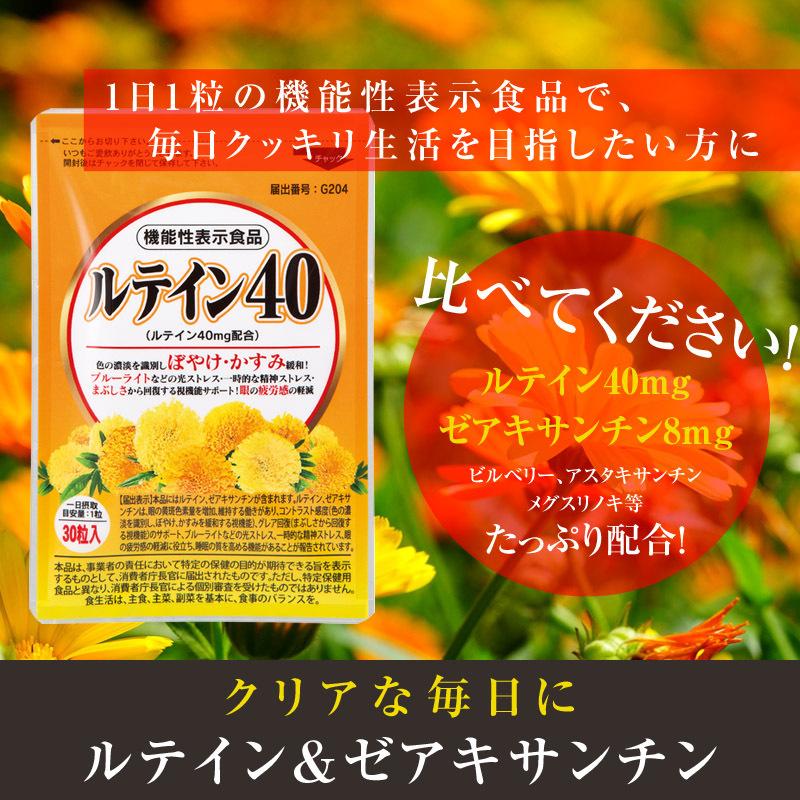 ルテイン40 眼のぼやけ、かすみを緩和 ルテイン40mg ゼアキサンチン8mg 機能性表示食品 1袋 約1ヶ月分